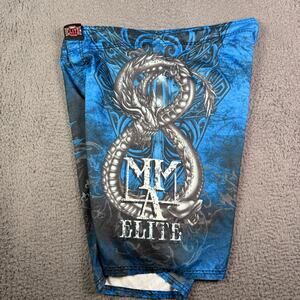 MMA Elite Board Shorts Mens L Blue Y2K Wings Cross Dragon Surf Swim Fighting